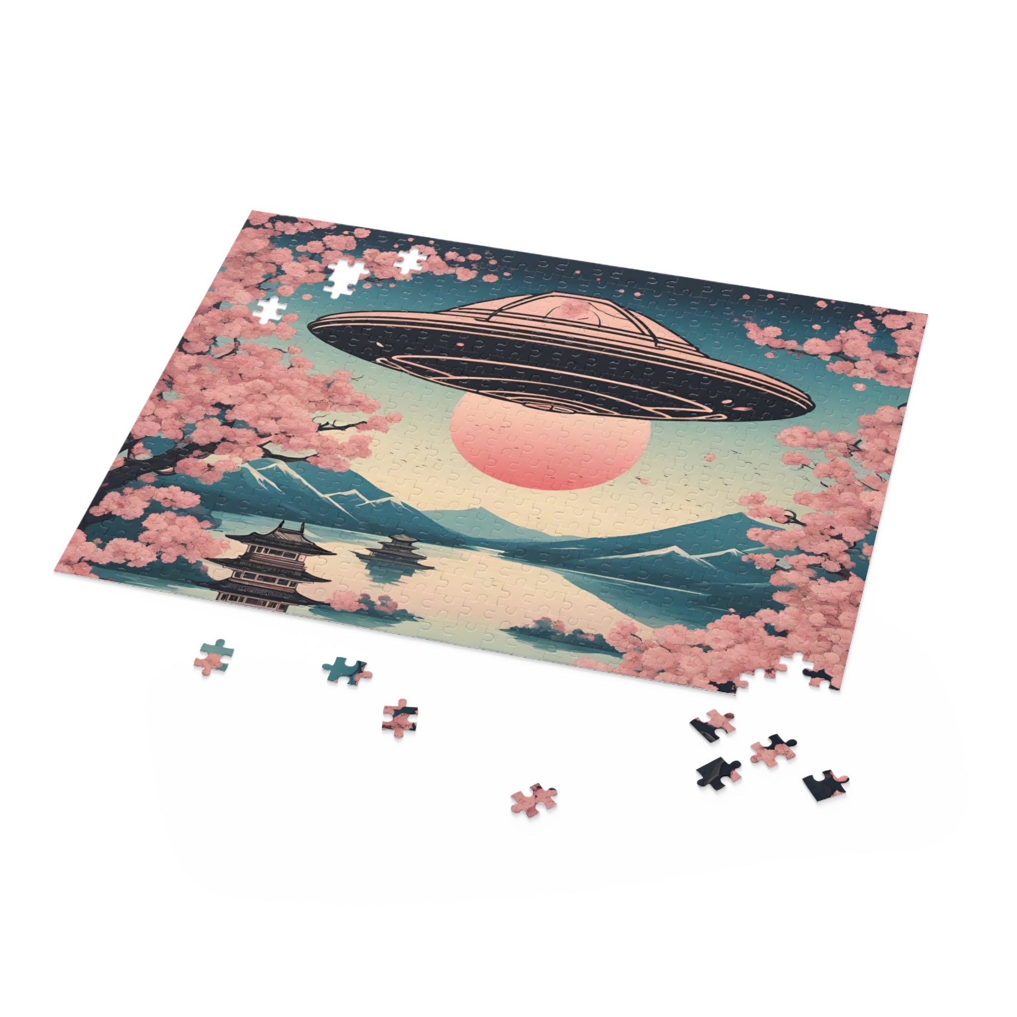 Vintage Cherry Blossoms & UFO Art Jigsaw Puzzle 500-Piece – Onetify