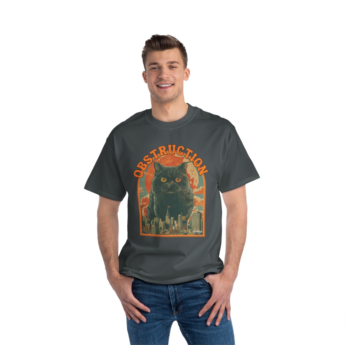 Retro Cat Obstruction Graphic T-Shirt