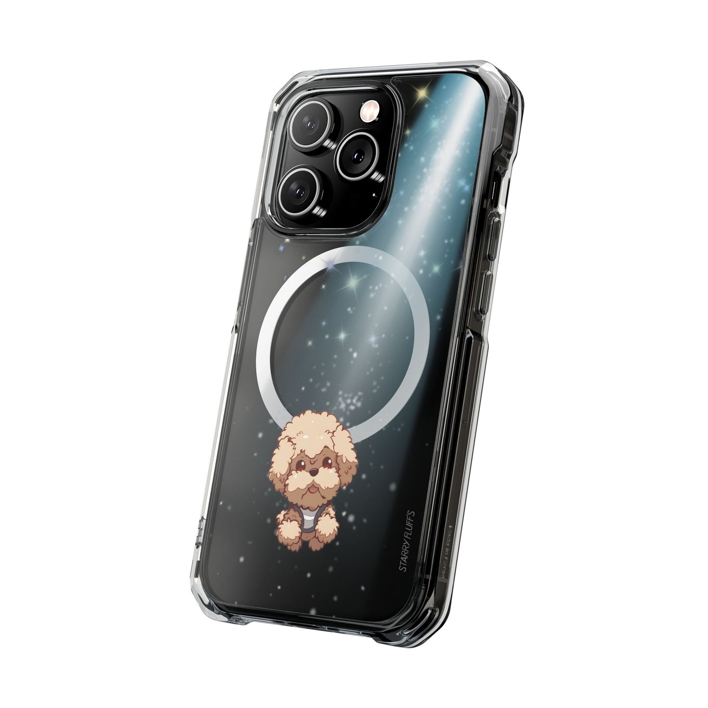 Starry Fluff's - Pookie the Poodle Beaming in Space Magnetic Clear Case for iPhone Series