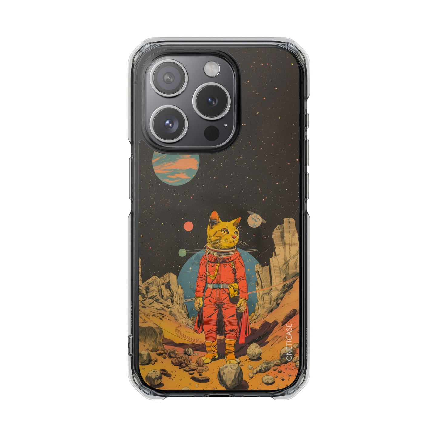 Retro Cat Astronaut Magnetic Clear Case for iPhone Series