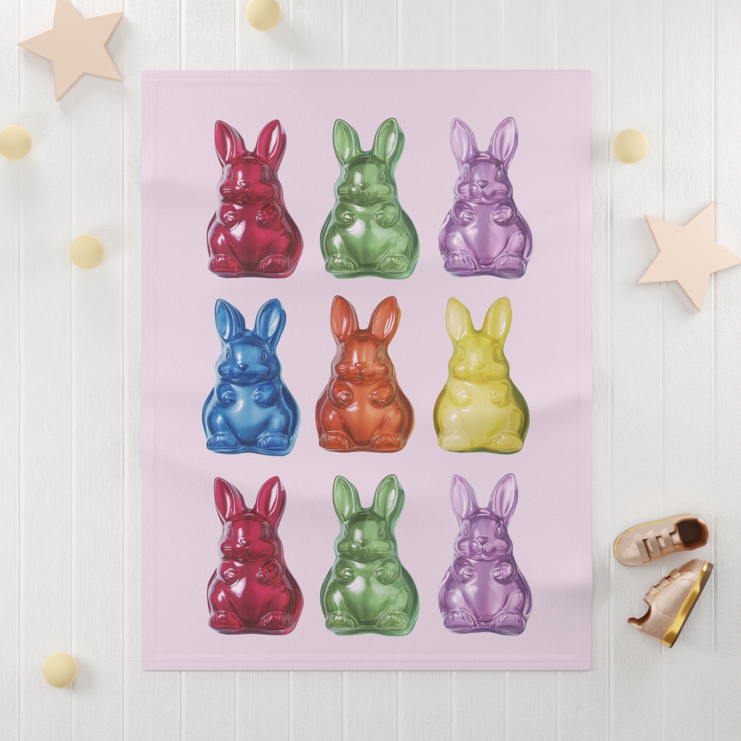 Gummy Rabbits Pink Soft Fleece Baby Blanket