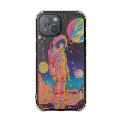 Retro Girl Astronaut Anime on Planet X Magnetic Clear Case for iPhone Series