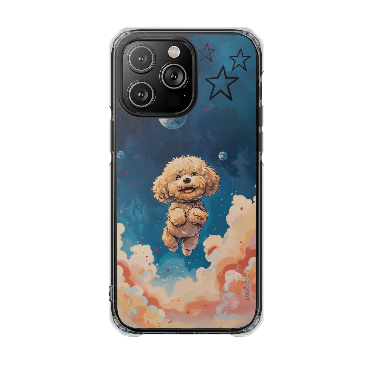 Starry Fluff's - Pookie Poodle Floating in Space Magnetic Clear Case for iPhone Series