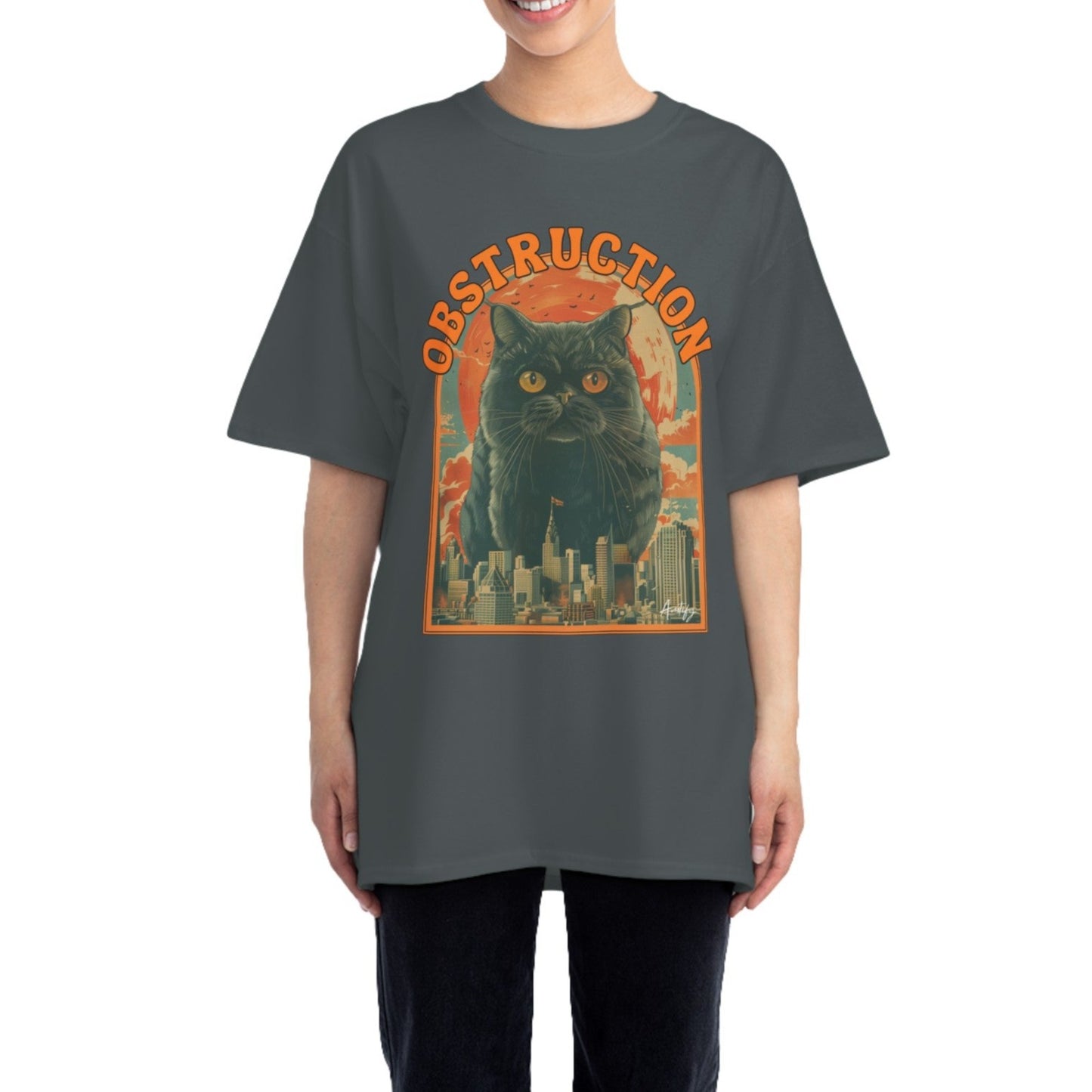 Retro Cat Obstruction Graphic T-Shirt