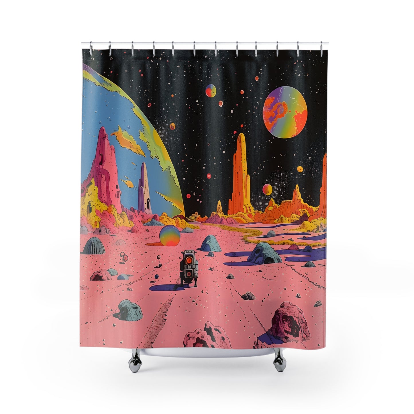 Retro Space Robot Shower Curtain