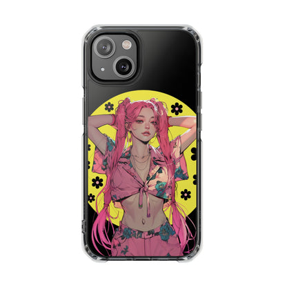 Oneticase Pink Hair Anime Girl Magnetic Clear Case for iPhone