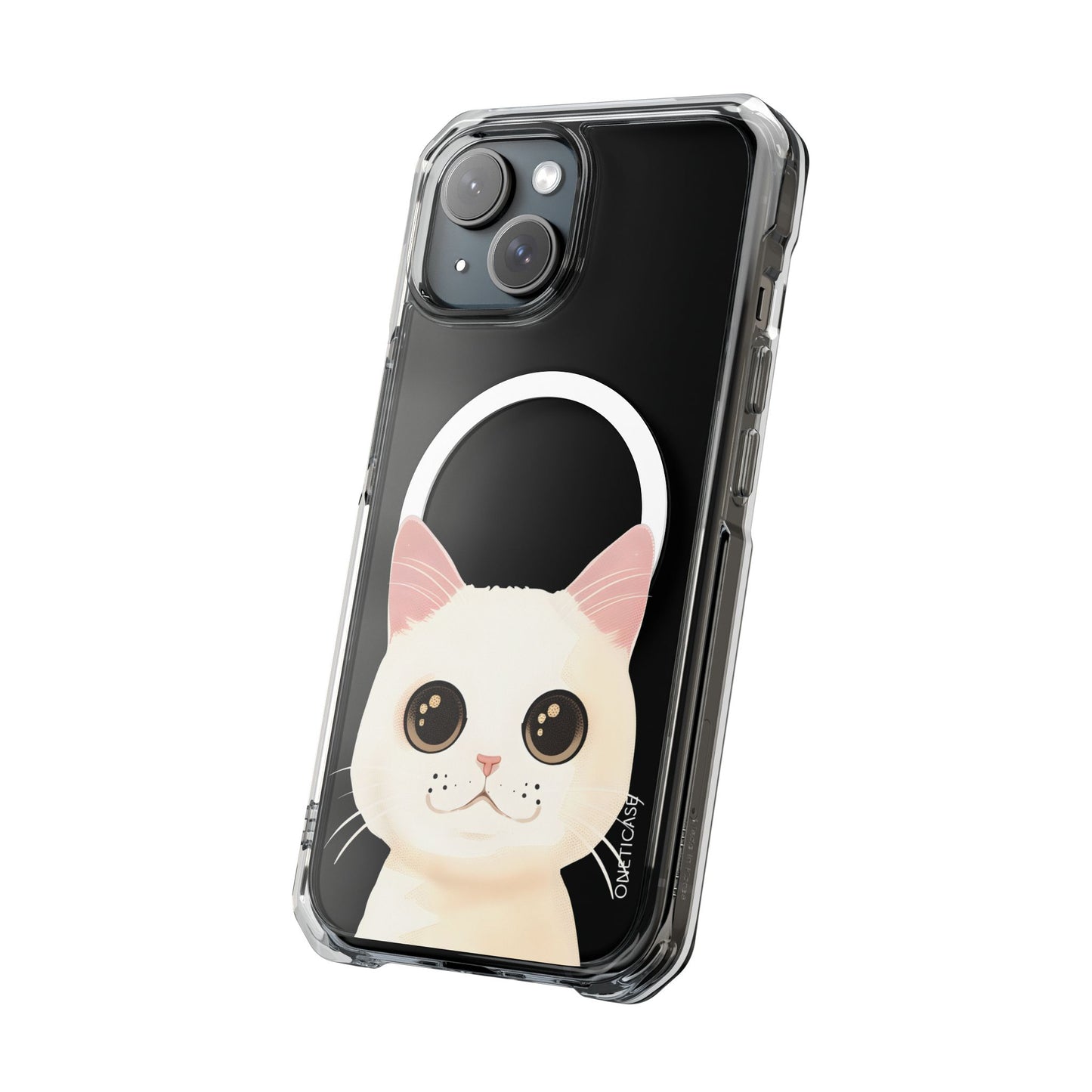 White Cat Magnetic Clear Case for iPhone Series