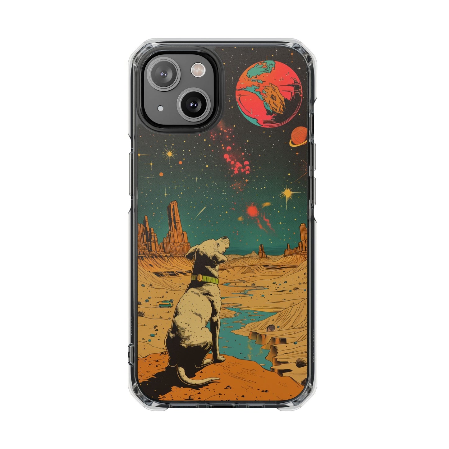 Retro Dog Astronaut Magnetic Clear Case for iPhone Series