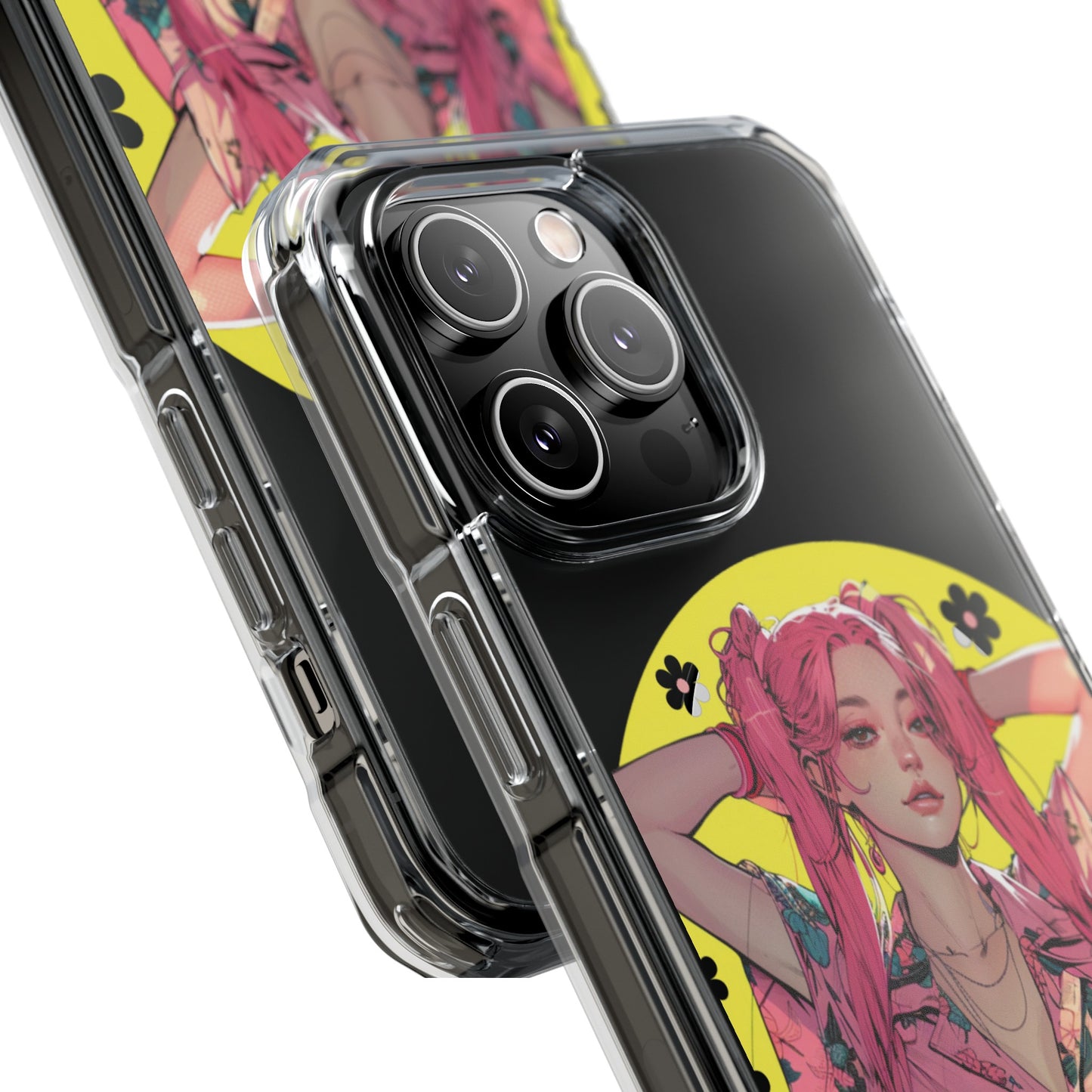 Oneticase Pink Hair Anime Girl Magnetic Clear Case for iPhone