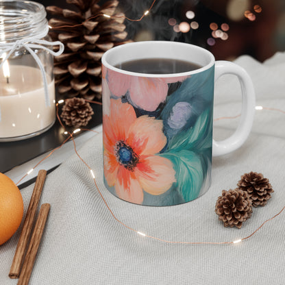 Soft Floral Print Blue Mug