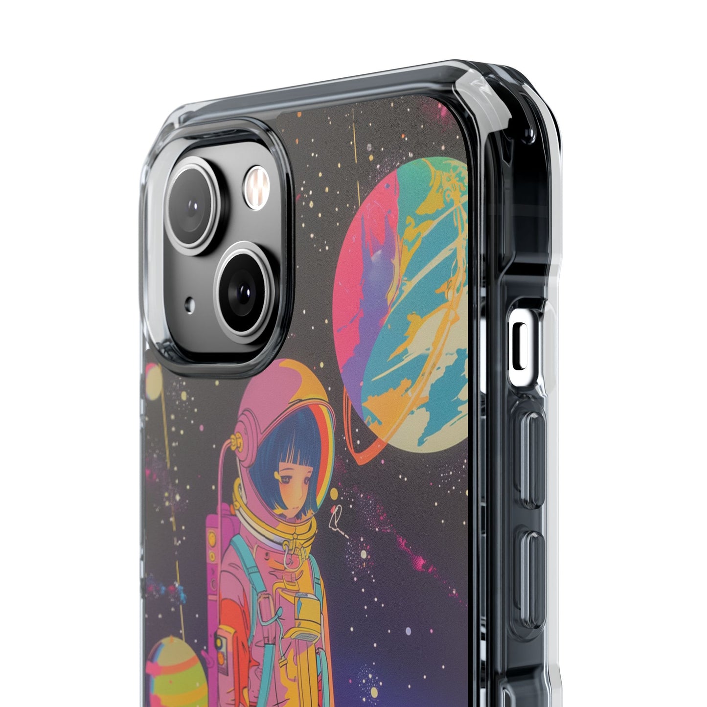 Retro Girl Astronaut Anime on Planet X Magnetic Clear Case for iPhone Series