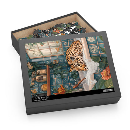 Whimsical Bathing Leopard Jigsaw Puzzle 500-Piece