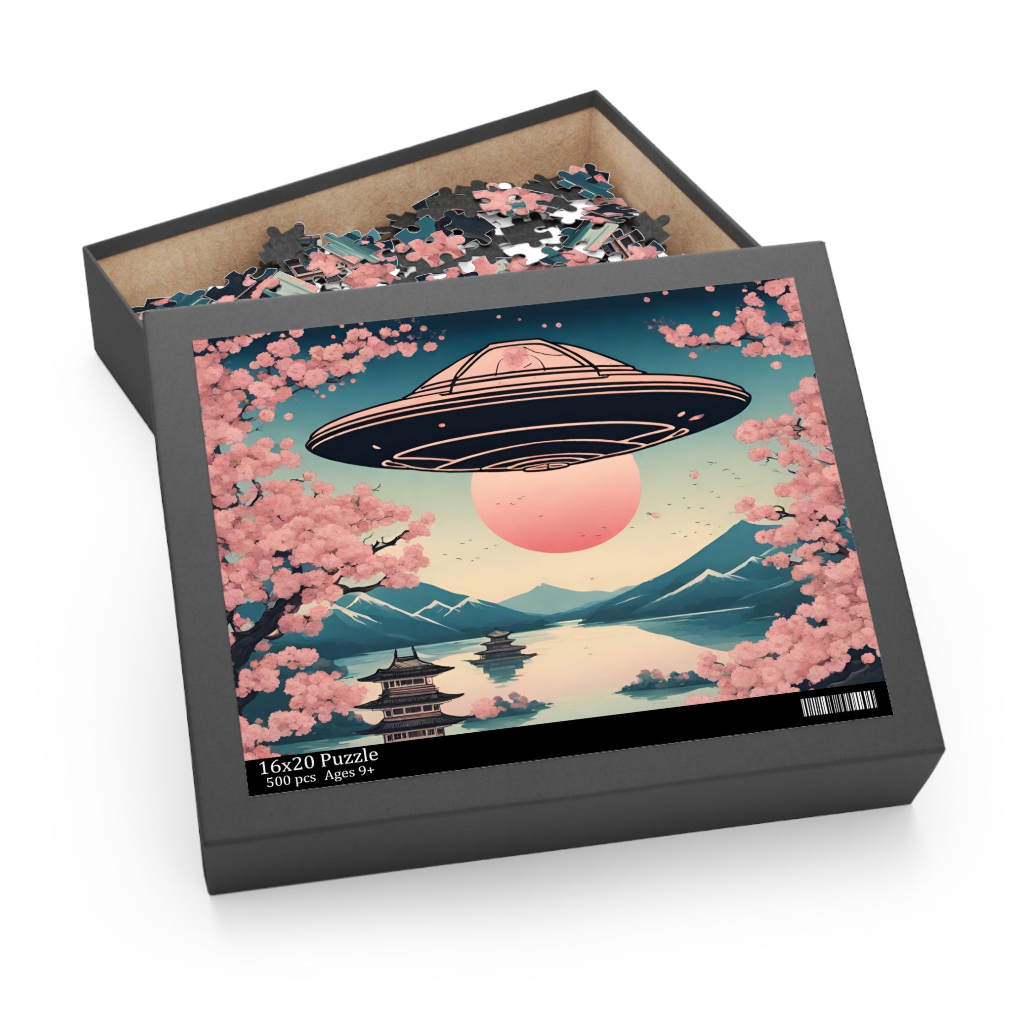 Vintage Cherry Blossoms & UFO Art Jigsaw Puzzle 500-Piece – Onetify