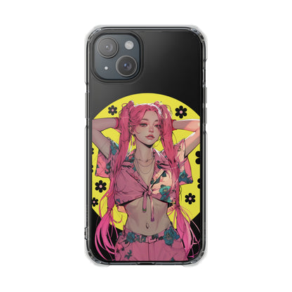 Oneticase Pink Hair Anime Girl Magnetic Clear Case for iPhone