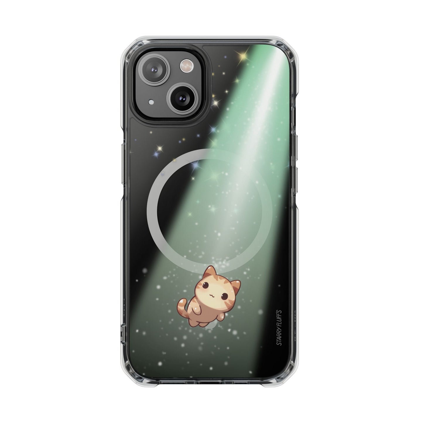 Starry Fluff's - Cosmo the Cat Beaming in Space Magnetic Clear Case for iPhone Series