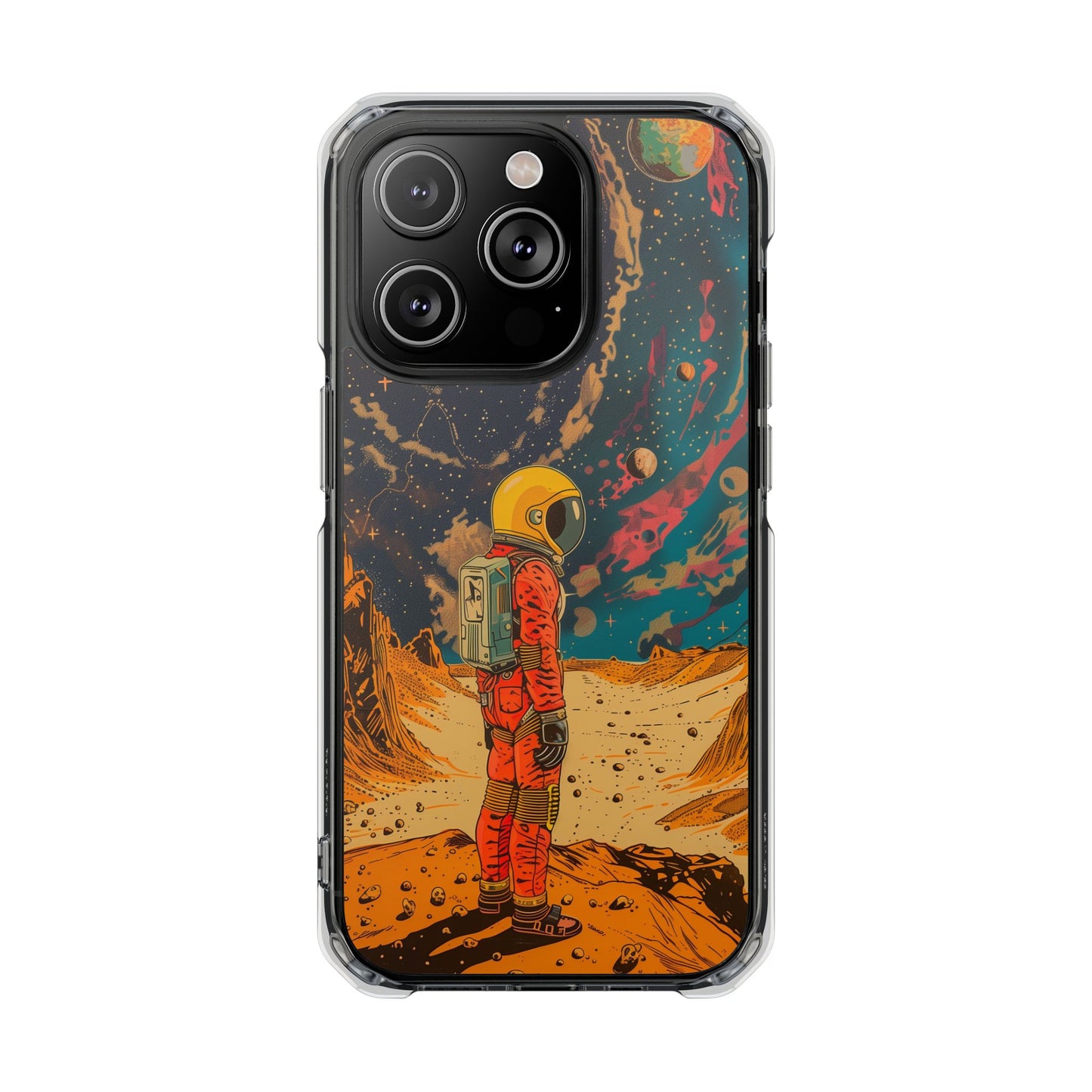 Retro Astronaut on Planet X Magnetic Clear Case for iPhone Series