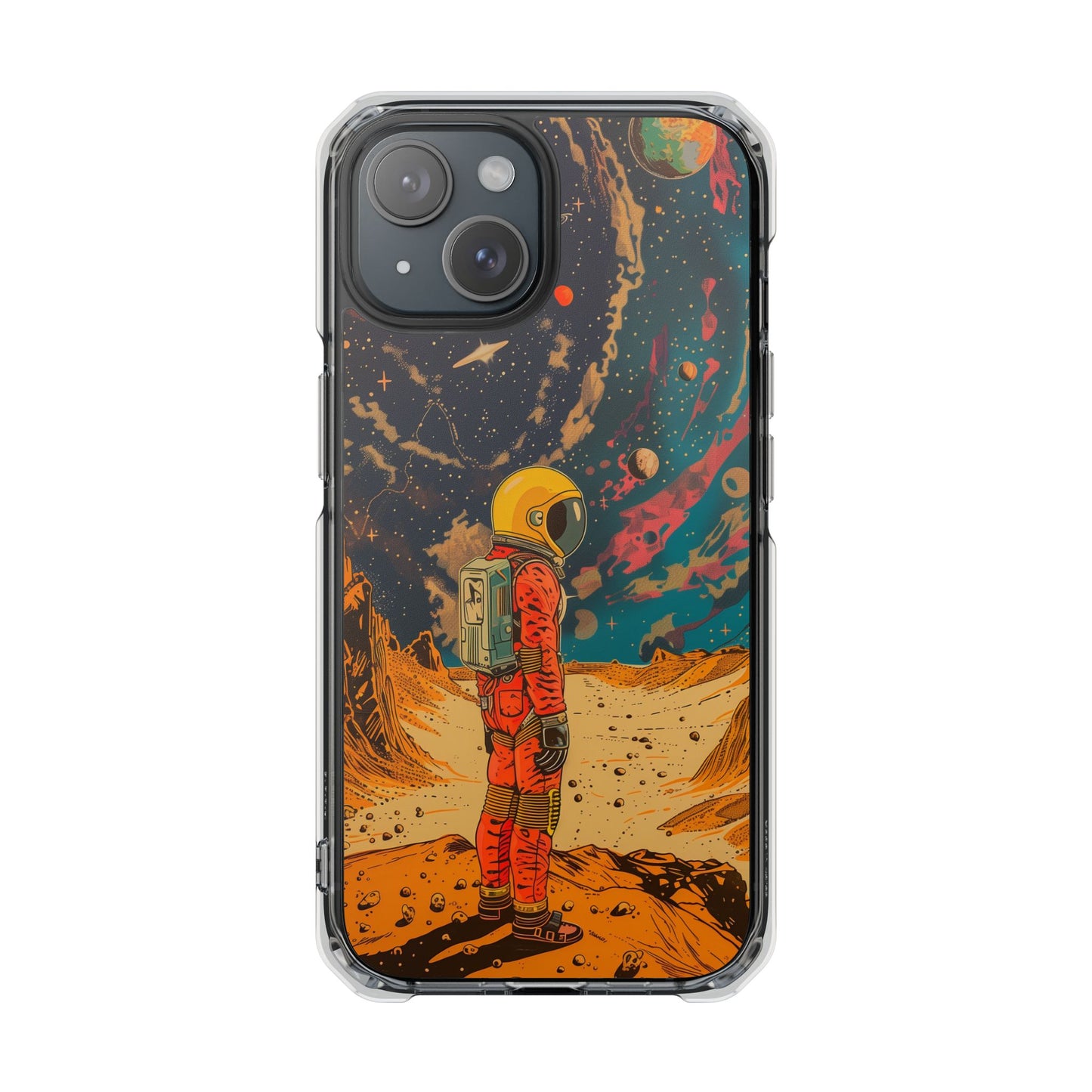 Retro Astronaut on Planet X Magnetic Clear Case for iPhone Series