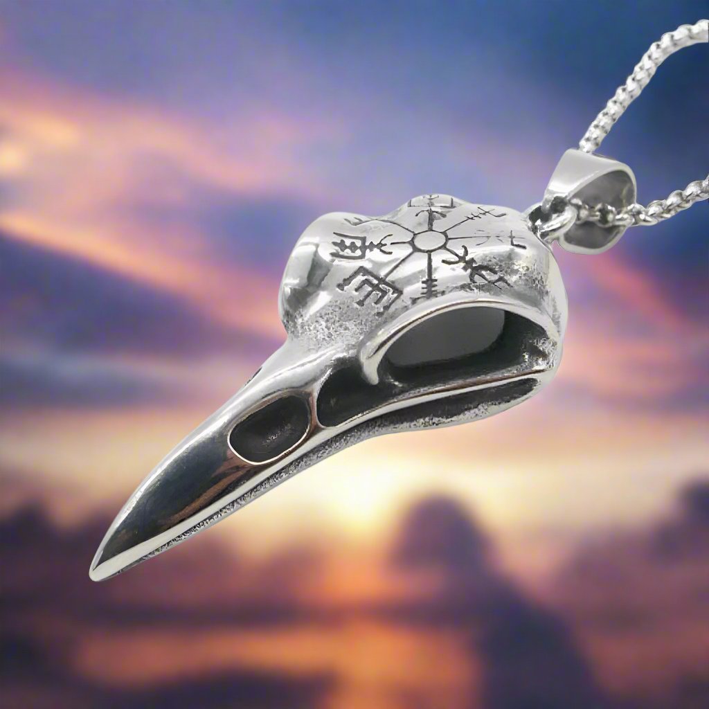 Vikings Inspired Crow Skull Pendant Necklace