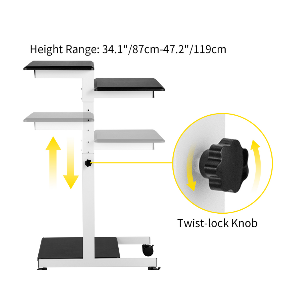 Adjustable 3 Tier Laptop Standing Desk With Lockable Wheels