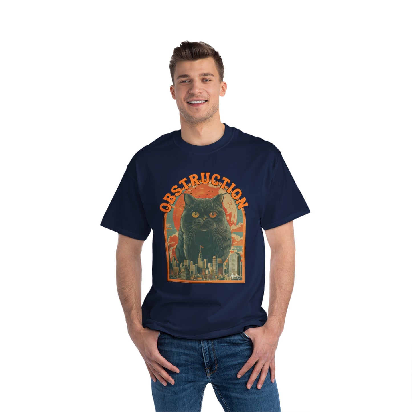 Retro Cat Obstruction Graphic T-Shirt