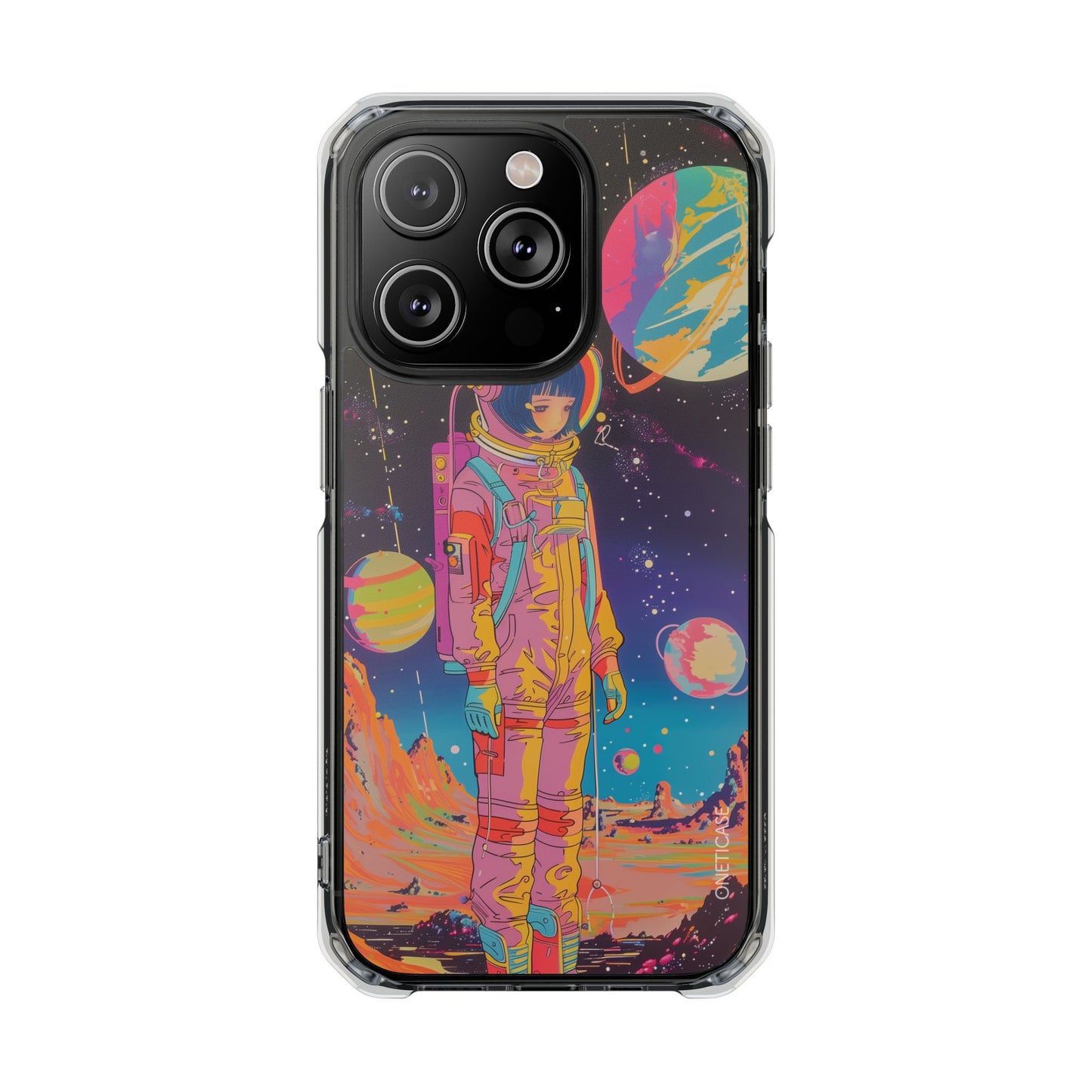 Retro Girl Astronaut Anime on Planet X Magnetic Clear Case for iPhone Series