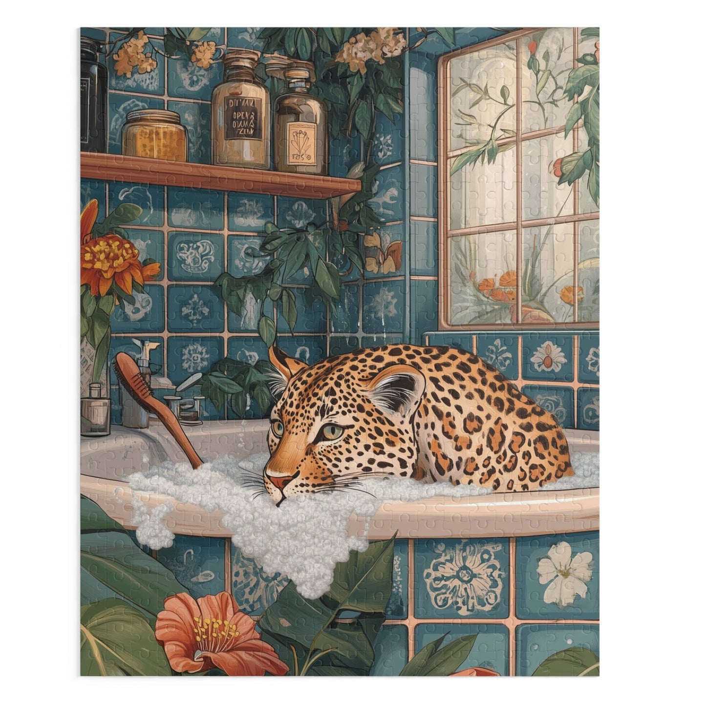 Whimsical Bathing Leopard Jigsaw Puzzle 500-Piece