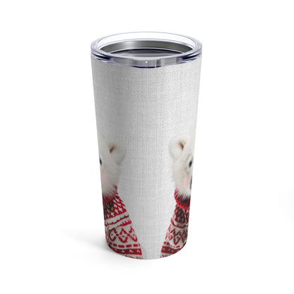 Blushing Polar Bear in Red Sweater Tumbler 20oz