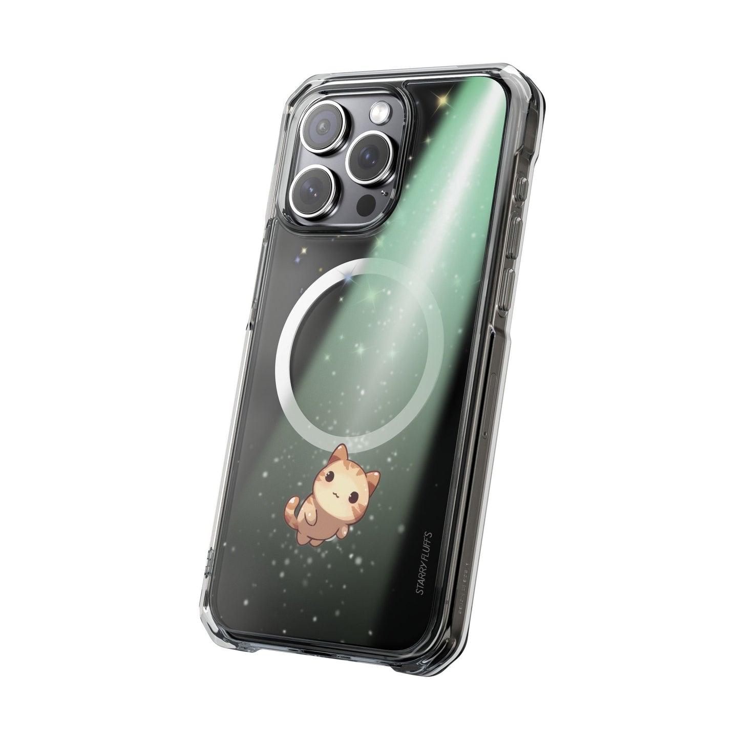 Starry Fluff's - Cosmo the Cat Beaming in Space Magnetic Clear Case for iPhone Series