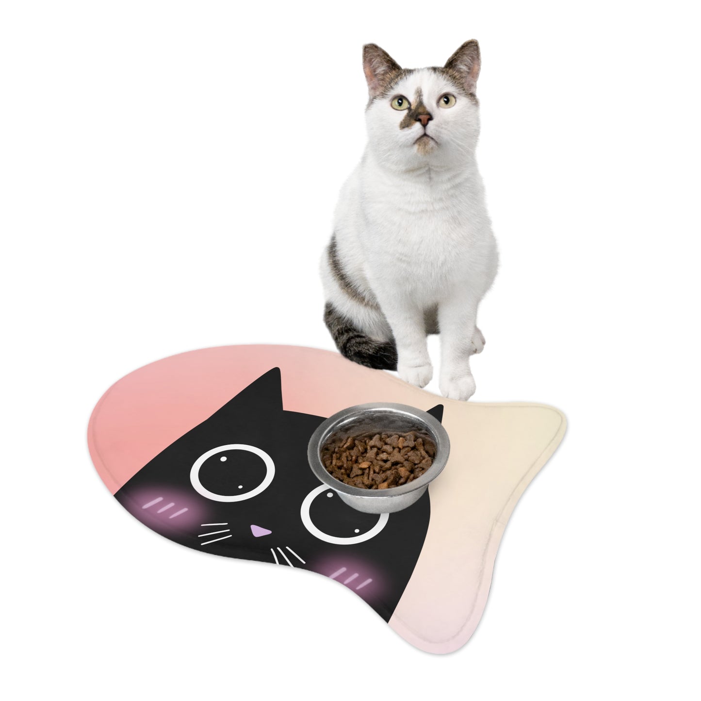 Blushing Cat Cartoon Pet Feeding Mats - 3 Sizes