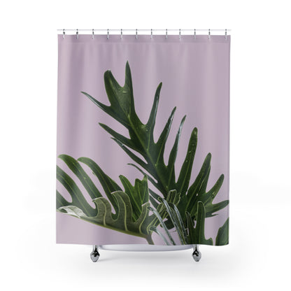 Pink Philodendron Print Shower Curtain