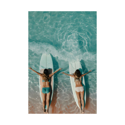 Surfing Girls on the Beach Poster