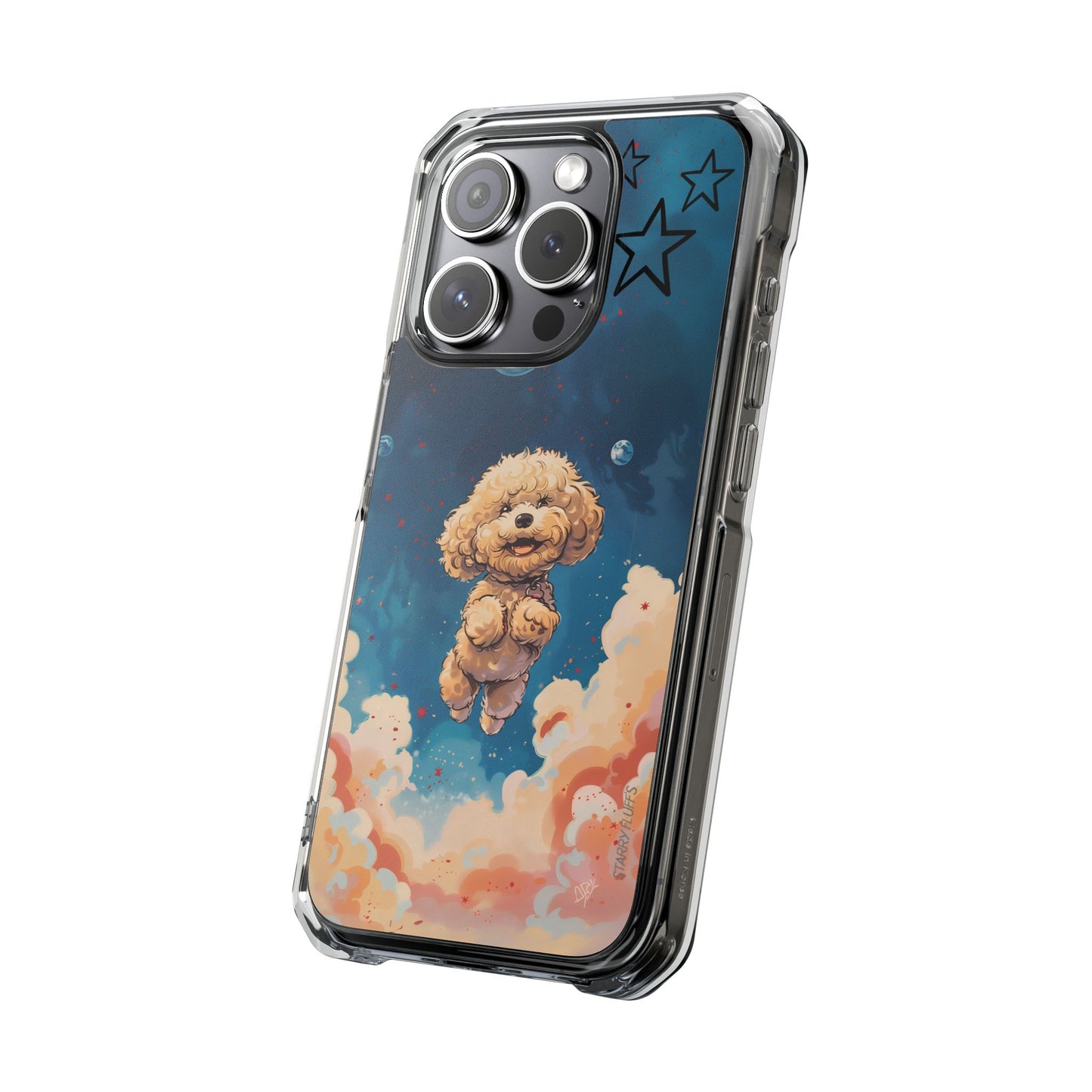 Starry Fluff's - Pookie Poodle Floating in Space Magnetic Clear Case for iPhone Series