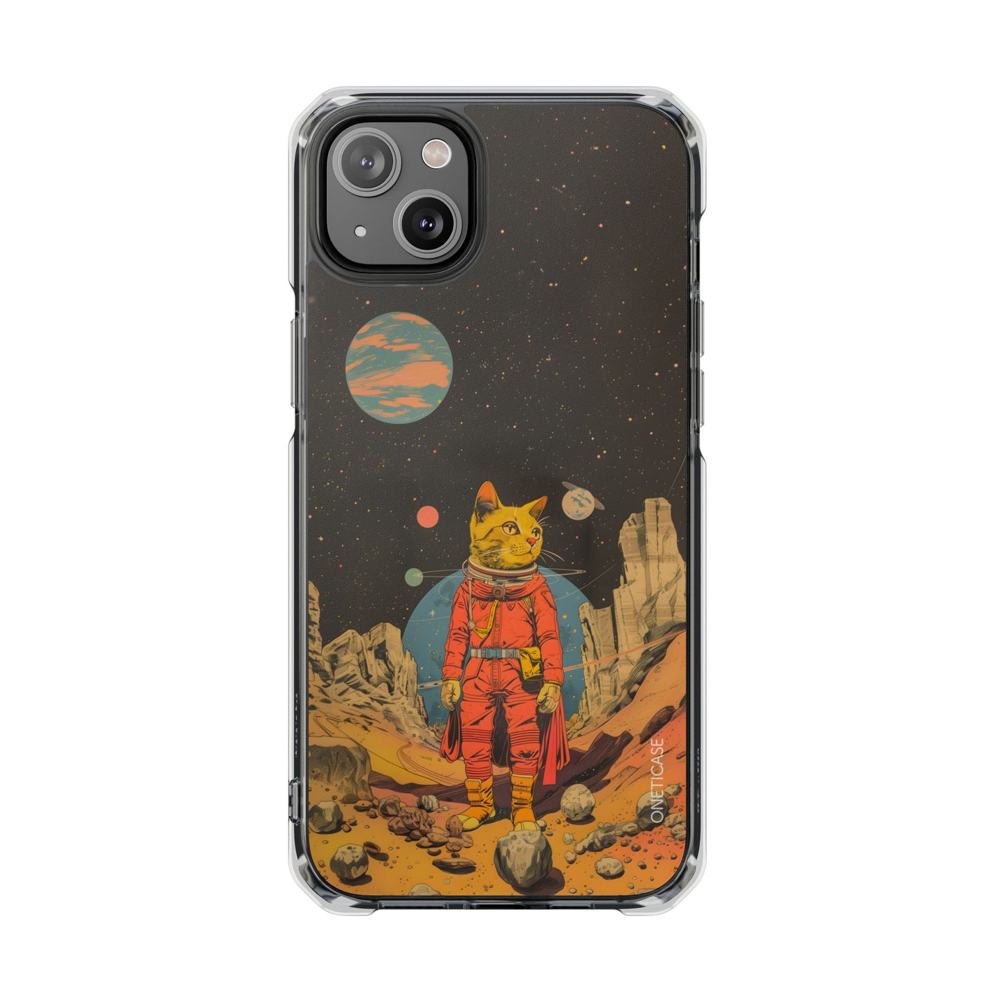 Retro Cat Astronaut Magnetic Clear Case for iPhone Series