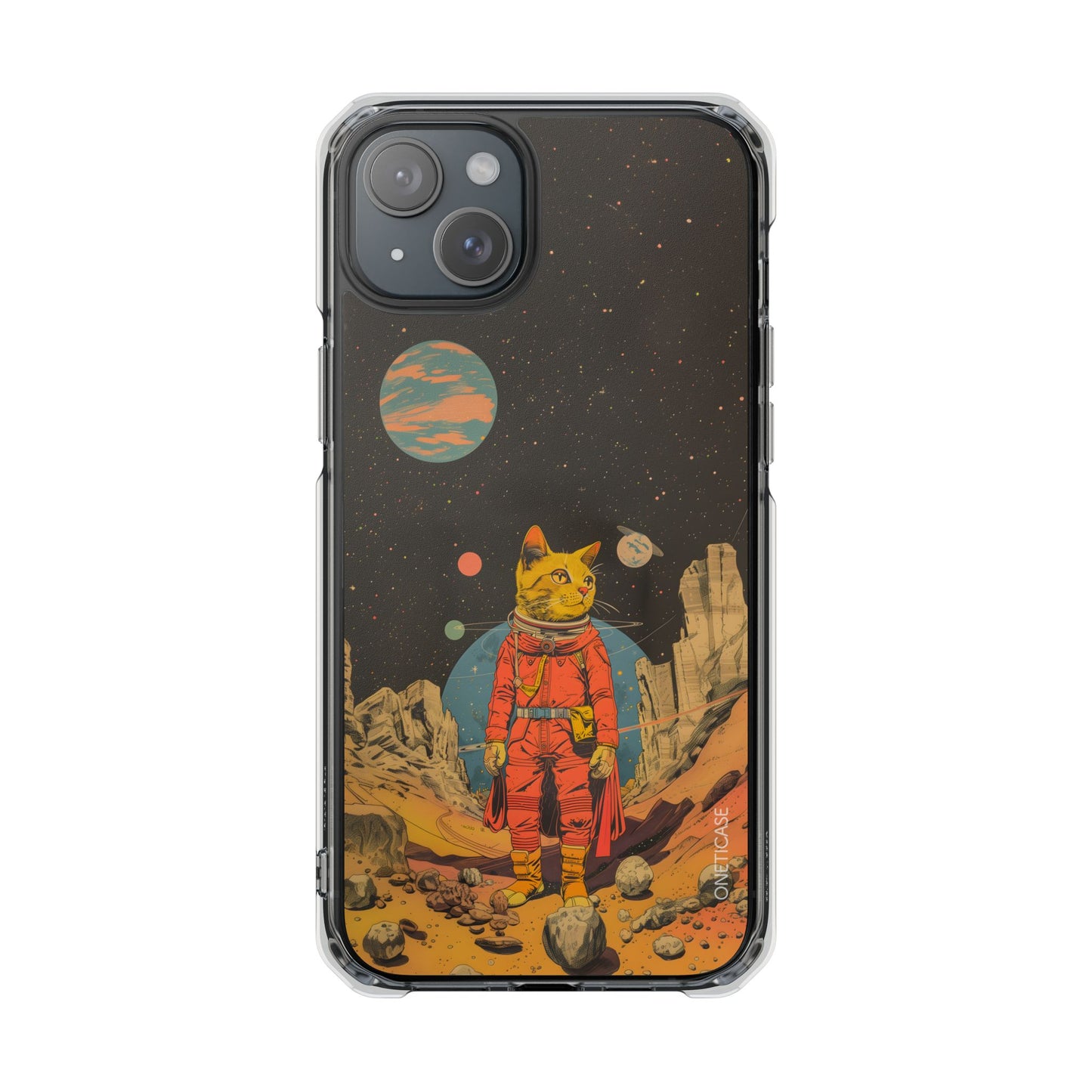 Retro Cat Astronaut Magnetic Clear Case for iPhone Series