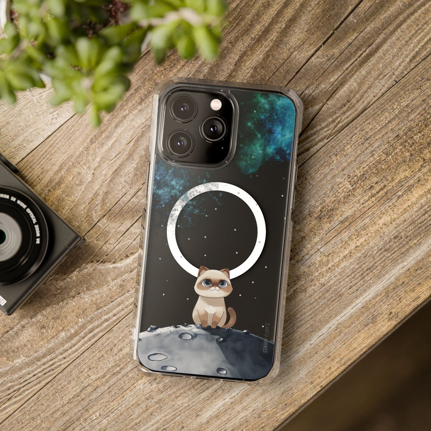 Starry Fluff's - Nebula the Siamese in Space Magnetic Clear Case for iPhone Series