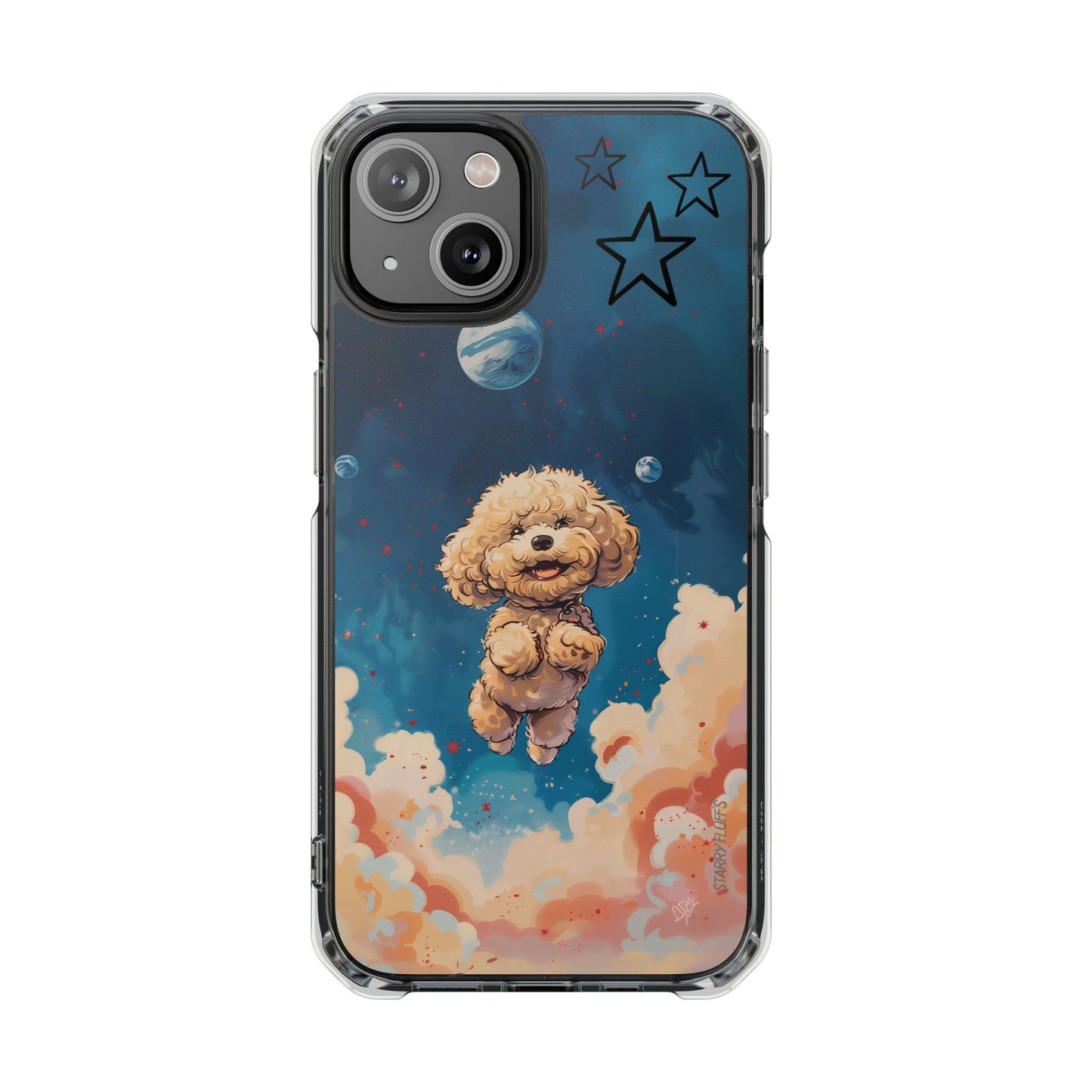 Starry Fluff's - Pookie Poodle Floating in Space Magnetic Clear Case for iPhone Series