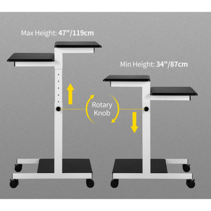 Adjustable 3 Tier Laptop Standing Desk With Lockable Wheels