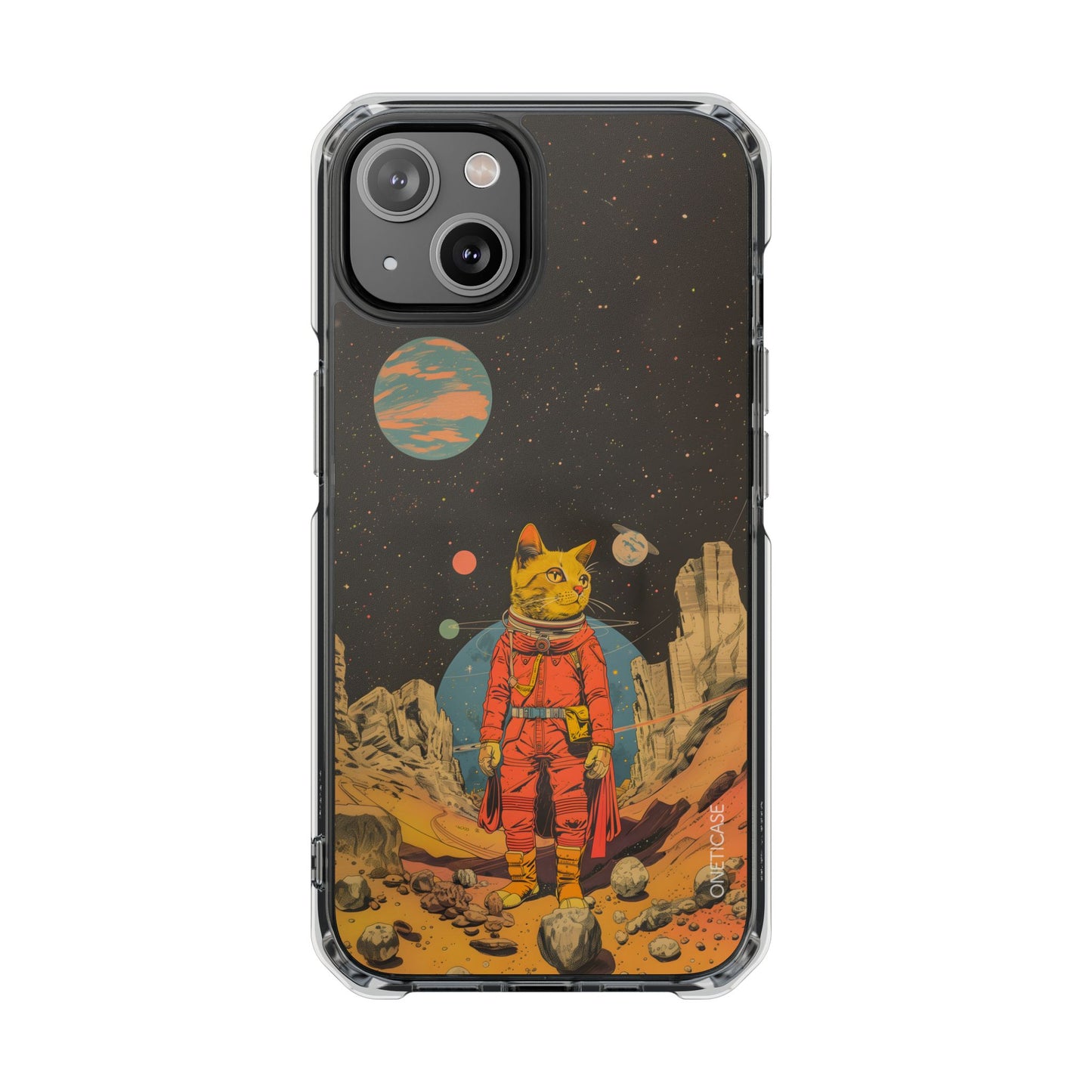 Retro Cat Astronaut Magnetic Clear Case for iPhone Series