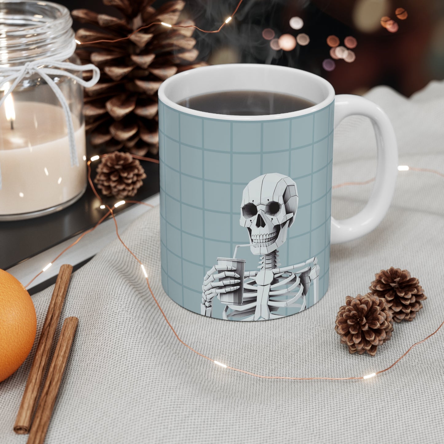 Skeleton Sipster Blue Mug