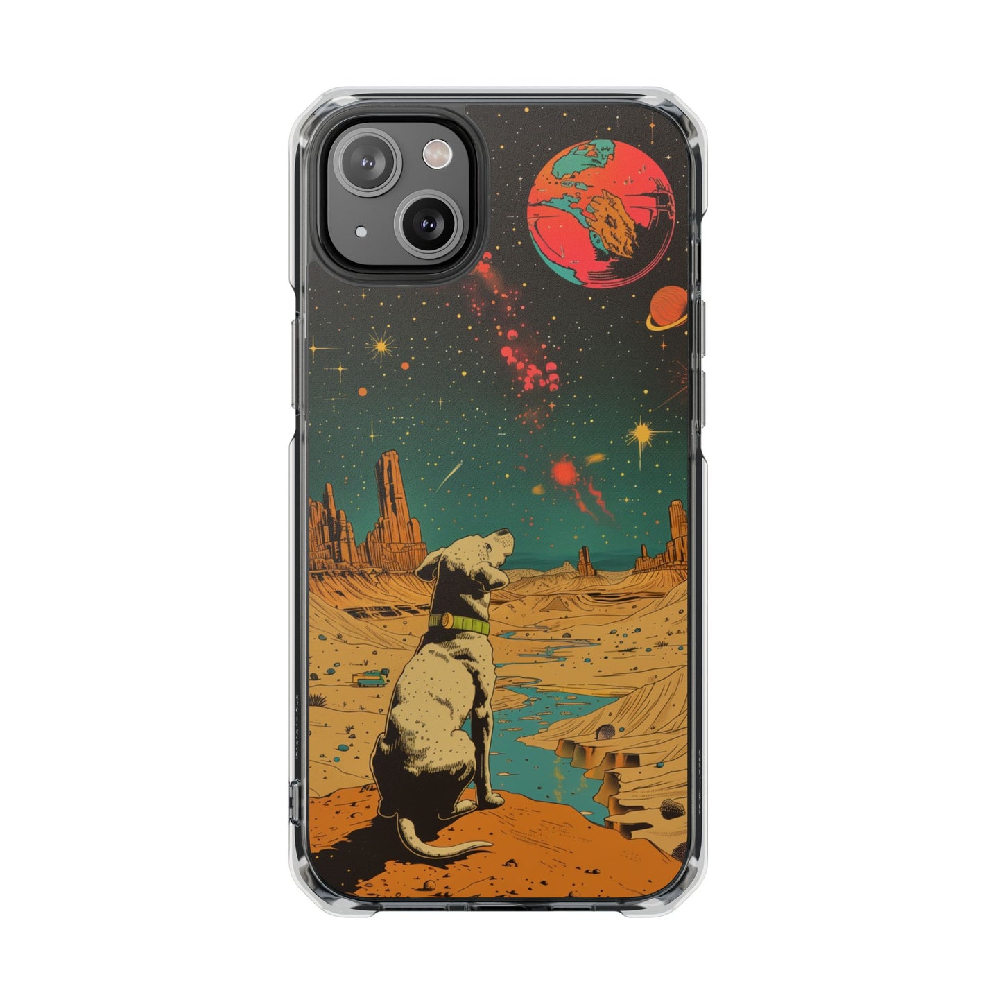 Retro Dog Astronaut Magnetic Clear Case for iPhone Series