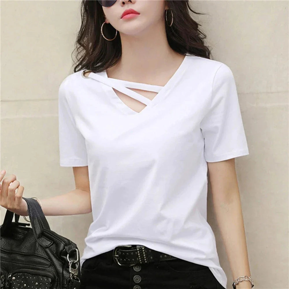 Womens Korean Fashion V Neck Summer Top