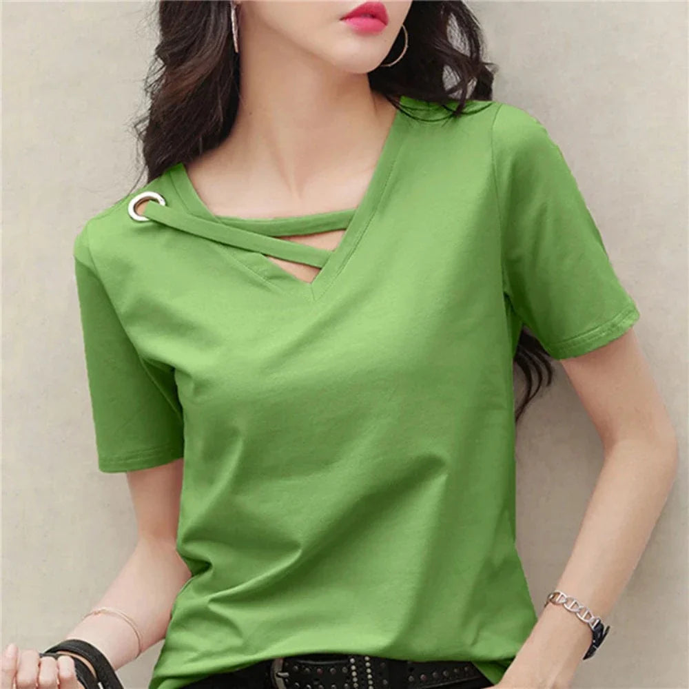 Womens Korean Fashion V Neck Summer Top