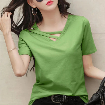 Womens Korean Fashion V Neck Summer Top