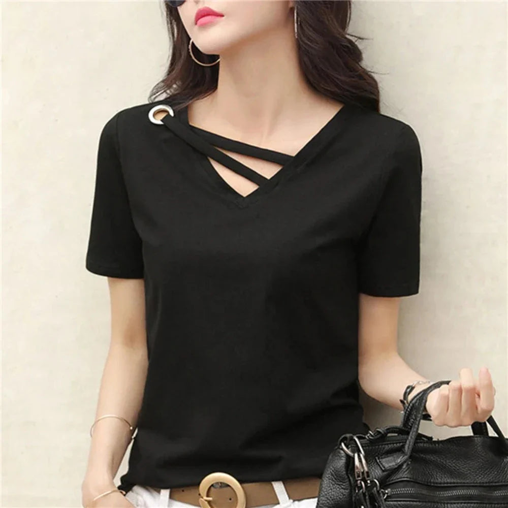 Womens Korean Fashion V Neck Summer Top