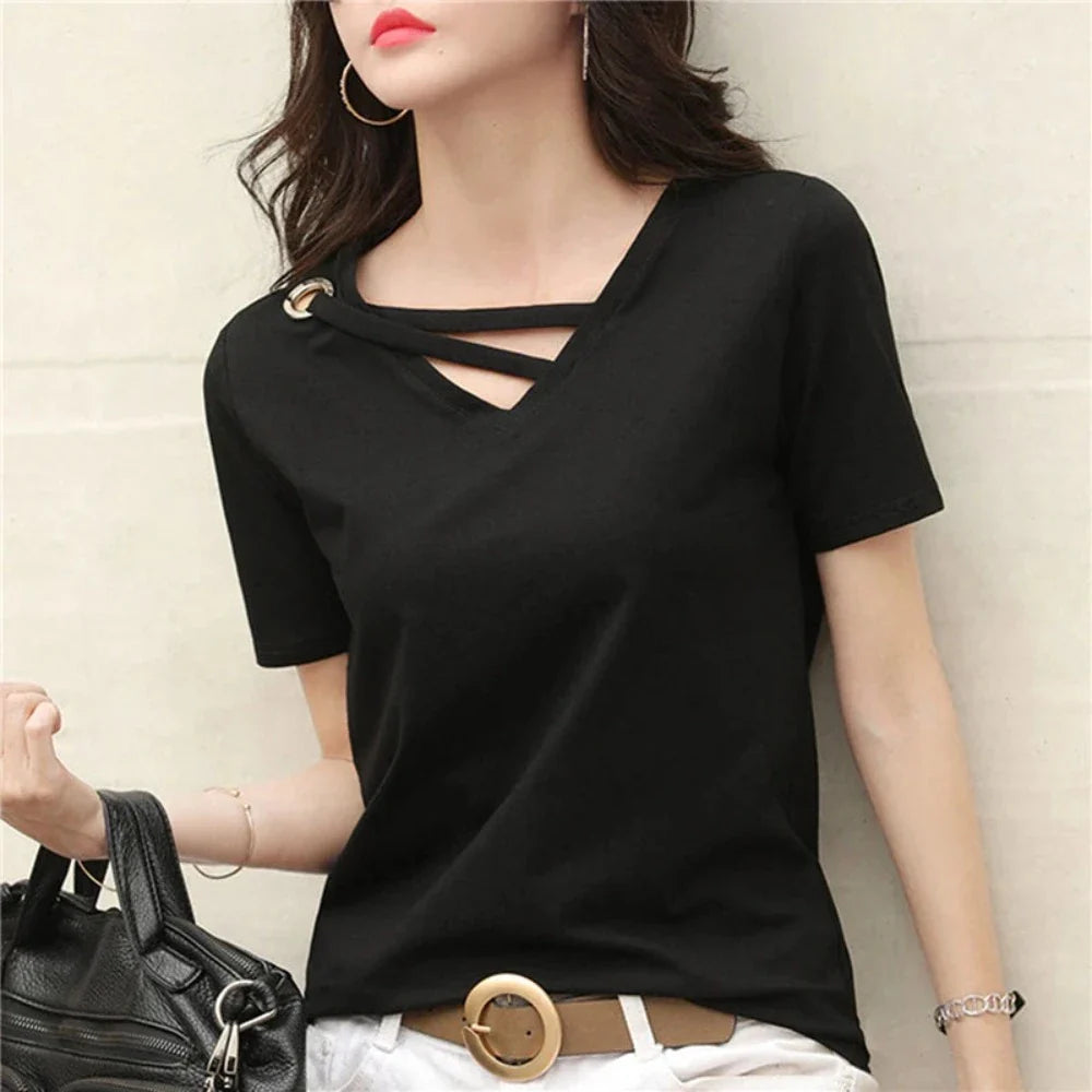 Womens Korean Fashion V Neck Summer Top