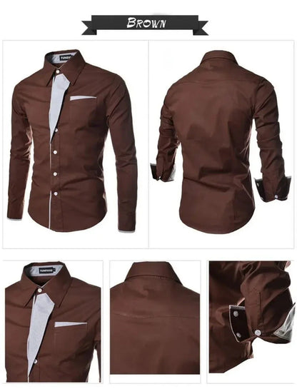 Mens Long Sleeve Button Front Shirt with Front Collar Details