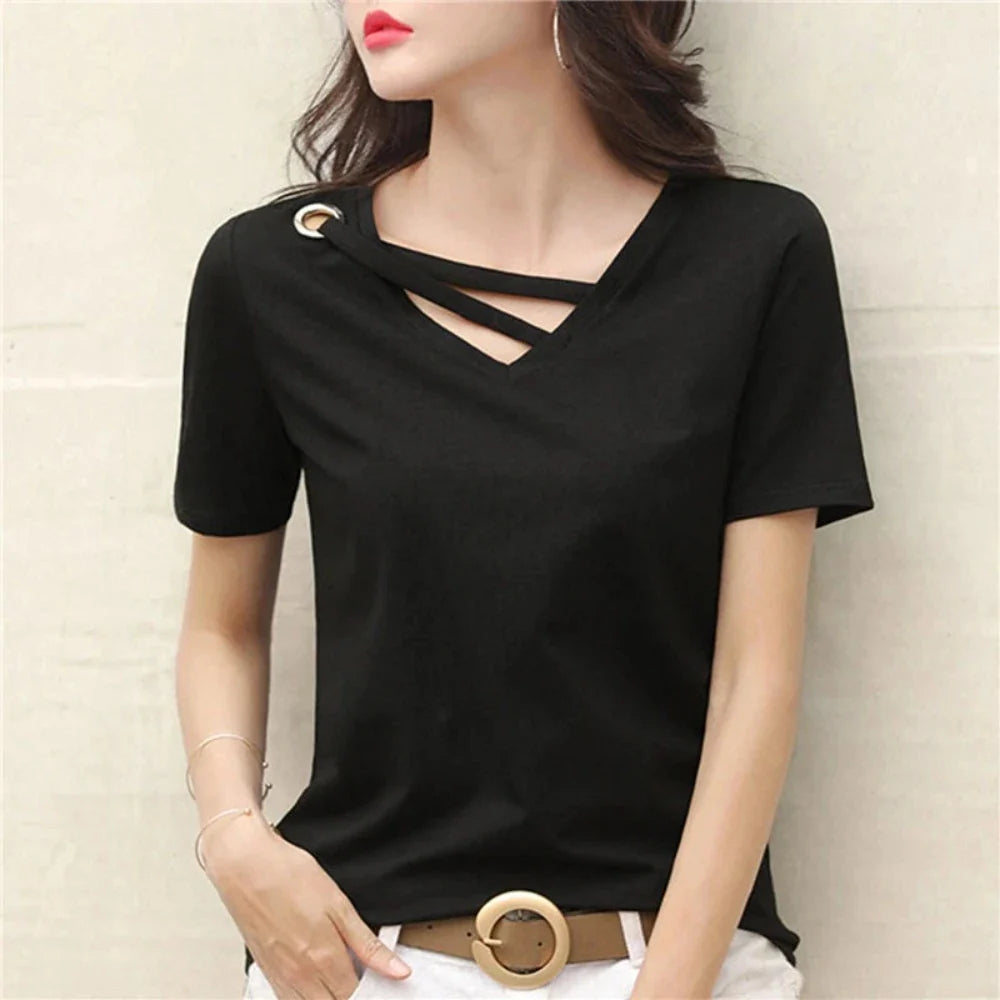 Womens Korean Fashion V Neck Summer Top