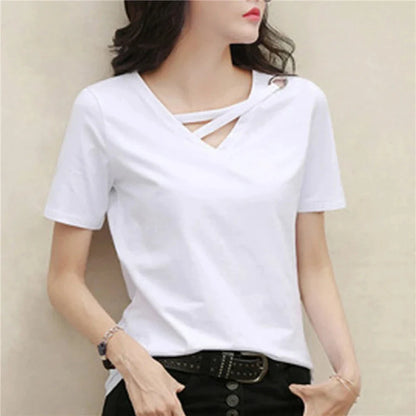 Womens Korean Fashion V Neck Summer Top