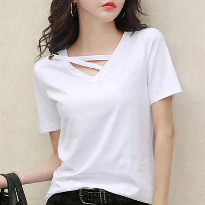 Womens Korean Fashion V Neck Summer Top