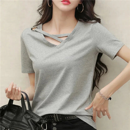 Womens Korean Fashion V Neck Summer Top